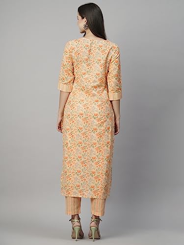 Gosriki Women'S Cotton Blend Printed Straight Kurta With Pant (Alohi Orange-N2W-Gs_S_Orange_Small),Orange,,B0C8DKYSJL