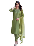 Sanisa Women's Art Silk Sequence Embroidery Straight Kurta Set with Dupatta (143KBD1547N-XL_Olive Green)