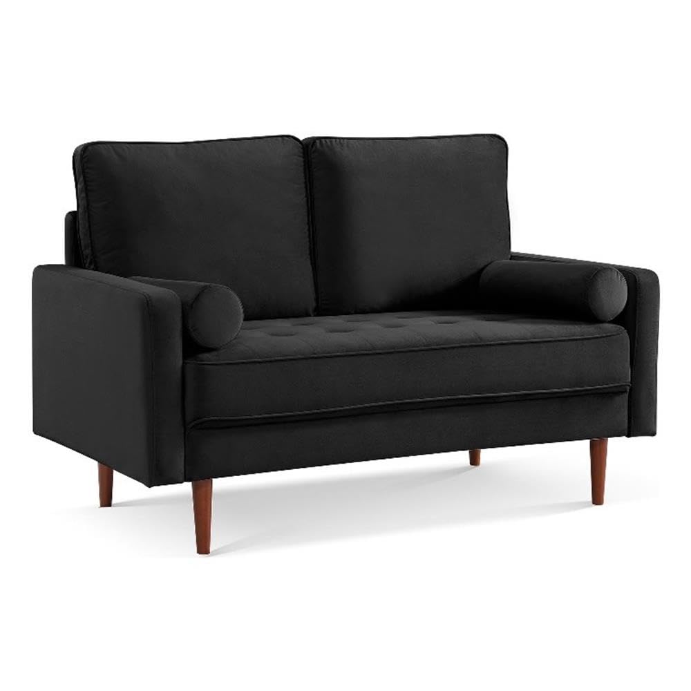 American Furniture Classics Black 57 Inch Wide Upholstered Two Cushion Loveseat With Bolster Pillows Velvet, 57' X 32' X 37'