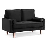 American Furniture Classics Black 57 Inch Wide Upholstered Two Cushion Loveseat With Bolster Pillows Velvet, 57' X 32' X 37'