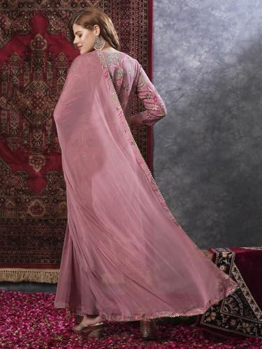 Anni Designer Women'S Rayon Blend Printed Straight Kurta With Pant & Dupatta (Vice Peach-Vks02_5Xl_Peach_Xxxxx-Large),Peach,5XL,Rayon Blend,Regular,