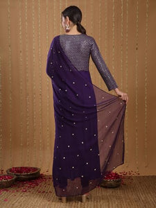 Anni Designer Women'S Viscose Rayon Mukaish Work Anarkali Kurta With Pant & Dupatta (Park Violet_Xl_Violet_X-Large),Violet,XL,Rayon,Anarkali,