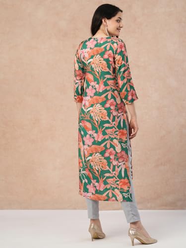 Anni Designer Women'S Rayon Blend Straight Printed Kurta (Tina Green_Xxl_Green_Xx-Large),Green,2XL,Rayon Blend,Regular,