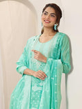 Libas Women'S Chanderi Silk Kurta Sets (99214_Turquoise Blue_Xl)