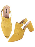 Shoetopia Womens/Girls Yellow Laser Cuts Peep-Toed Heeled Mules-Eu36,Yellow,3,B09NBZWYTM