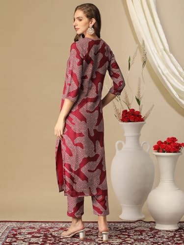 Gosriki Women'S Cotton Blend Straight Printed Kurta With Pant (Neam Maroon-Nw-Gs_S_Maroon_Small),Maroon,,B0D3BYS3S9