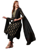Gosriki Women'S Cotton Blend Straight Printed Kurta With Pant & Dupatta (Ajapina Black-Gs_L_Black_Large),Black,,B0D9WDW3H5