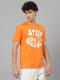 LookMark Men's Printed Pure Cotton Oversized Round Neck Longline Drop Shoulder Short Sleeve Tshirt (AZ-LM-P1-MT25 Orange-XXL)