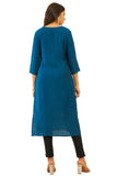 Soch Womens Blue Viscose Blend Round-Neck Kurta With Floral Cutdana Work Blue M