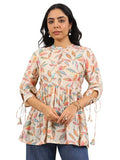 Libas Women'S Silk Blend Printed Anarkali Kurti (29630_Off White_S)