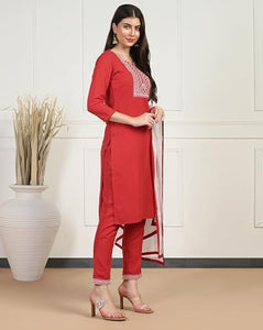 Toplot Women'S Solid Straight Kurta With Pant & Dupatta|Kurta Pant Set With Dupatta (Straight-Kurta-Pant-5197-Red-Xxl),Red,2,B0DCNJYV38