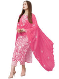 Anni Designer Women'S Cotton Blend Straight Printed Kurta With Pant & Dupatta (Mei Pink-Nw_L_Pink_Large),Pink,L