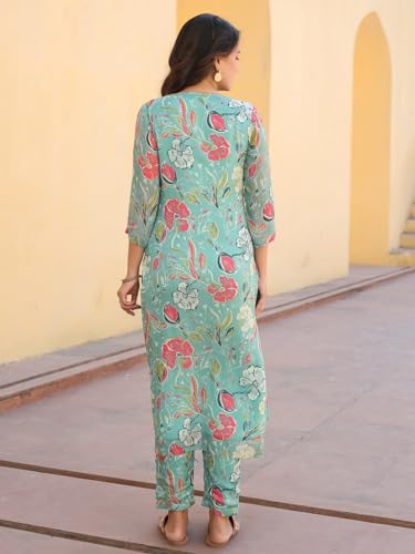 Anni Designer Women'S Rayon Blend Straight Fit Printed Kurta With Pant (Vitudi Green_M_Green_Medium),Green,M,Rayon Blend,Regular,