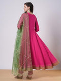 Gosriki Women'S Rayon Viscose Solid Anarkali Kurta With Pant & Dupatta (Samda Rani-Vks01-Gs_L_Pink_Large),Pink,,B0DTK6S87W