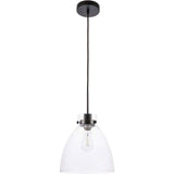 Living District Frey 1-Light Mid-Century Metal Pendant In Black And Clear Glass