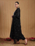 Anni Designer Women'S Viscose Rayon Mukaish Work Anarkali Kurta With Pant & Dupatta (Park Black_M_Black_Medium),Black,M,Rayon,Anarkali,