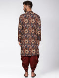 Kisah Men'S Kurta Dhoti Set, Multi Cotton Blend, Printed Regular Fit Mandarin Collar Long Sleeves (L)