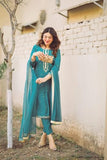 Anni Designer Cotton Blend Women'S Calf Length Embroidered Straight Kurta With Pant & Dupatta (Aaniyat Green-Nvw Small),Green,S,Cotton Blend,ANNI DESIGNER Women's Cotton Blend Straight Embroidered Kurta with Pant & Dupatta (Aaniyat Green-NVW),