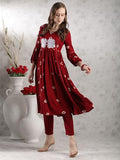 Gosriki Women'S Rayon Blend Anarkali Printed Kurta With Pant (Anveshi Maroon-Vks03-Gs_Xl_Maroon_X-Large),Maroon,,B0DJWGXLHR