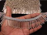 ANIDA LACE Tassels Latkan Hanging Laces Heavy Pipe Border for Dresses Design Laces, Gotta Patti, lace Beaded 9 Meter (Silver)