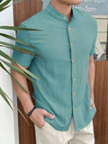 Toplot Men'S Solid Regular Fit Shirt (Popcorn-Mandarin-5210-Aqua-L_Aqua,Aqua,,B0DK4ZB7HC