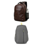 Treggo Laptop Backpack Combo Pack Of 2 For Men & Women | Brown Faux Leather & Grey Casual Backpacks | Water Resistant College, O