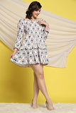 Toplot Dresses For Women Floral Print With 3/4 Sleeve (Midi-5067-Cream-L),Cream,,B0BS3HGWJT