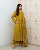 Anni Designer Women'S Rayon Viscose Anarkali Printed Kurta With Pant & Dupatta (Vangala Mehandi_M_Mehandi_Medium),Mehandi,M,,,