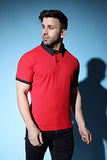 Leriya Fashion Men's T-Shirt | Cotton & Polyester Solid Varsity Inspired Regular Fit T-Shirt For Boys | Polo-Collar Neck | Perfect For Casual | Office | Outing Wear Gift For Men (XX-Large Red),Red