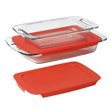Pyrex Easy Grab 4-Piece Value Pack, Includes 1-Ea 3-Qt Oblong, 2-Qtoblong, Red Plastic Covers