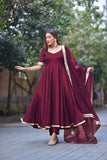 Anni Designer Women'S Rayon Blend Anarkali Solid Kurta With Pant & Dupatta & Dupatta (Shyam Wine_L_Wine_Large),Wine,L,Rayon Blend,Anarkali,Kurta, Scarf