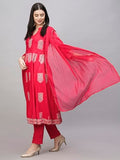 Anni Designer Women'S Cotton Blend Anarkali Printed Kurta With Pant & Dupatta (Layla Pink_M_Pink_Medium),Pink,M,Cotton Blend,Layla Pink_1518,