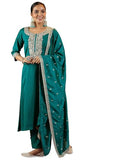 Libas Green Silk Blend Yoke Design Kurta Sets For Women