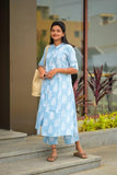 Anni Designer Women'S Rayon Viscose Straight Printed Kurta With Pant (Kopek Sky_L_Sky Blue_Large),Sky Blue,L,Rayon Viscose,Regular,