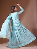 Wedani Women'S Georgette Anarkali Dress Sky Blue,SKY BLUE,M,,,