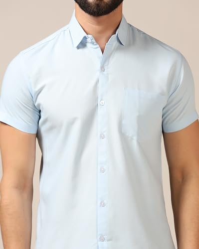 Toplot Men'S Regular Fit Solid Casual Shirt With Pocket Design With Spread Collar & Half Sleeves (Half-Pocket-5179-Sky-S) Blue,Blue,,B0CYGQ872C