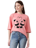 Kotty Women'S Cotton Blend Printed Oversized T-Shirts,Tulip PinkApparel,L