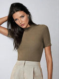 KOTTY Women's Slim Fit Half Sleeve Ribbed T-Shirt(Brown_S),Honey Brown