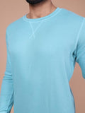 Colors Waffle Texture Full Sleeve T-Shirt For Men - 100% Cotton Ribbed Crew Neck Breathable Fabric Enhanced Texture Super Stretchable Label-Free Comfort Anti-Fungal Dye. Pack Of 1,Aquifer BlueApparel,S