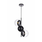 Living District Eclipse 3-Light Metal & Glass Pendant In Black/Clear