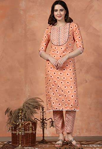 Toplot Women'S Cotton Blend Printed Kurti With Pant (Kurti-Pant-5060-Orange-Xxl),Orange,2,B0BR1DB9X6