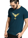 Adro Men'S Bird Gold Printed Cotton T-Shirt (Rn23-Gl-Bir-Sb_Teal_S)
