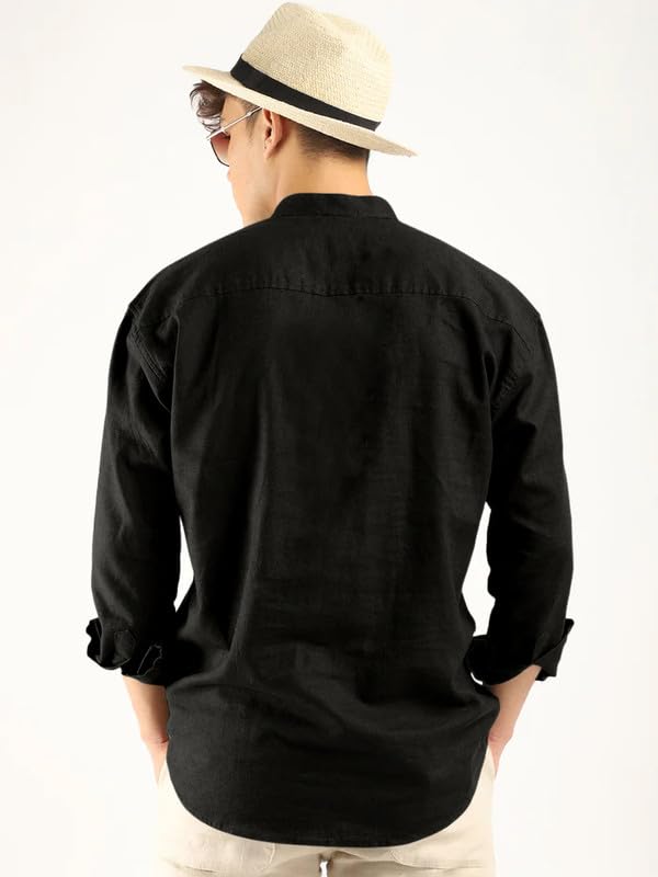 Royalscout Men'S Cotton Polyester Blend Solid Regular Fit Full Sleeve Short Kurta Black Black M Jm_Button_Black_M
