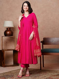 Anni Designer Women'S Rayon Blend Solid Anarkali Kurta With Pant & Dupatta (Magic-Pink-Nb_M_Pink_Medium),Pink,M,Rayon Blend,Anarkali,Kurta, Scarf