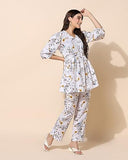 Toplot Co Ord Kurta Set For Women Printed Kurta With Pant (Tunic-Pant-5140-White-S),White,,B0CHB261VP