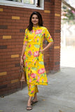 Anni Designer Women'S Rayon Viscose Straight Printed Kurta With Pant (Ladat Yellow_Xl_Yellow_X-Large),Yellow,XL,Vicose Rayon,Regular,