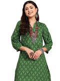 Lookmark Women'S Trendy Printed Cotton Blend Straight Kurta And Afghani Pant Set Perfect For Casual And Office Wear (Az-Lm-Og-Ks2070 Green-L)