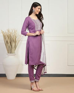 Toplot Women'S Solid Straight Kurta With Pant & Dupatta|Kurta Pant Set With Dupatta (Straight-Kurta-Pant-5197-Purple-Xxl),Purple,2,B0DCNLS6CF