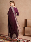 Anni Designer Women'S Rayon Blend Straight Embroidered Kurta With Pant & Dupatta (Trp Wine_L_Wine_Large),Wine,L,Rayon Blend,Regular,