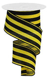 Craig Bachman 2.5 x 10 Yards Sun Yellow and Black Vertical Stripe Cross Royal Burlap Wired Ribbon, Bee Theme Pattern Ribbon for 